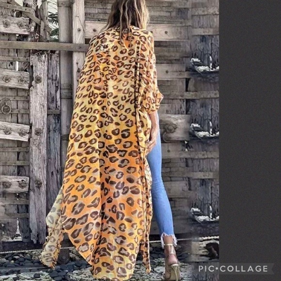 Leopard Sheer Kimono - Picture 1 of 3